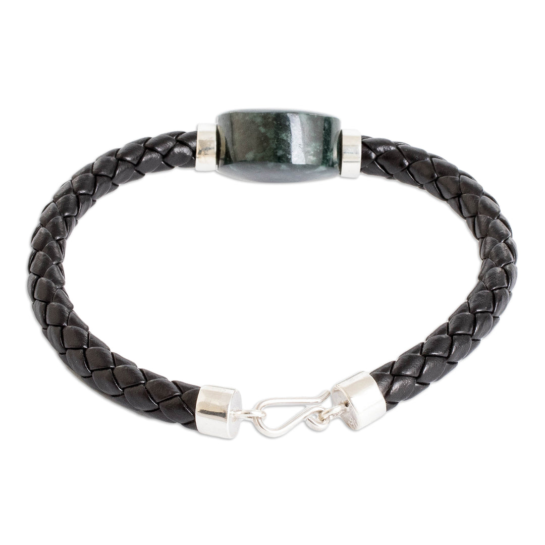 Folk Art Braided Pendant Bracelet with Natural Green Jade - Mystic Fortitude