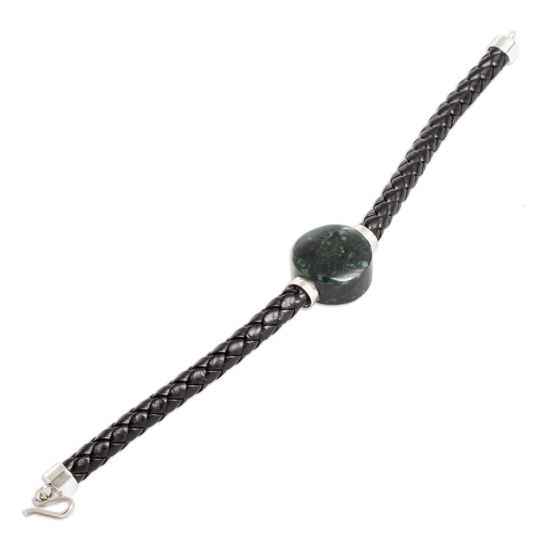 Folk Art Braided Pendant Bracelet with Natural Green Jade - Mystic Fortitude