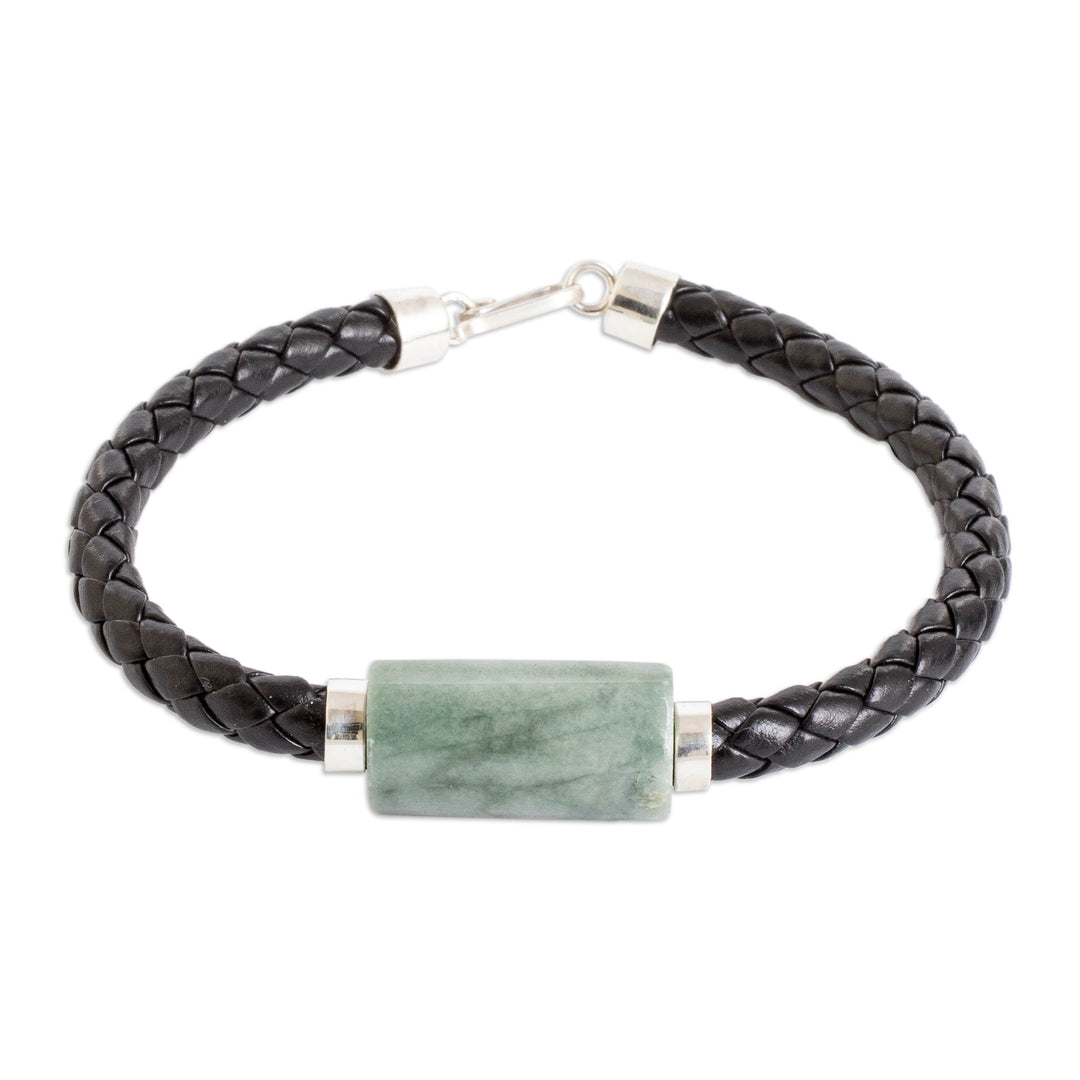 Handcrafted Faux Leather and Jade Braided Pendant Bracelet - Spirited Freedom