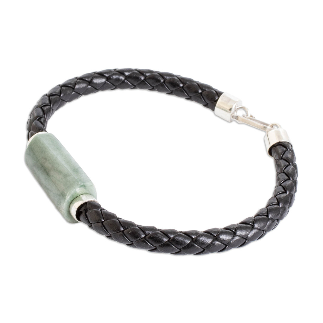 Handcrafted Faux Leather and Jade Braided Pendant Bracelet - Spirited Freedom