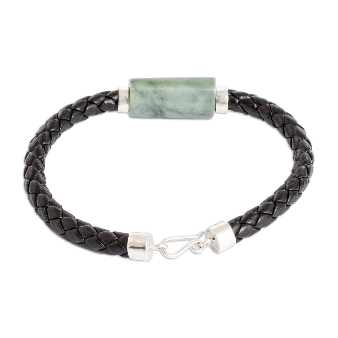 Handcrafted Faux Leather and Jade Braided Pendant Bracelet - Spirited Freedom
