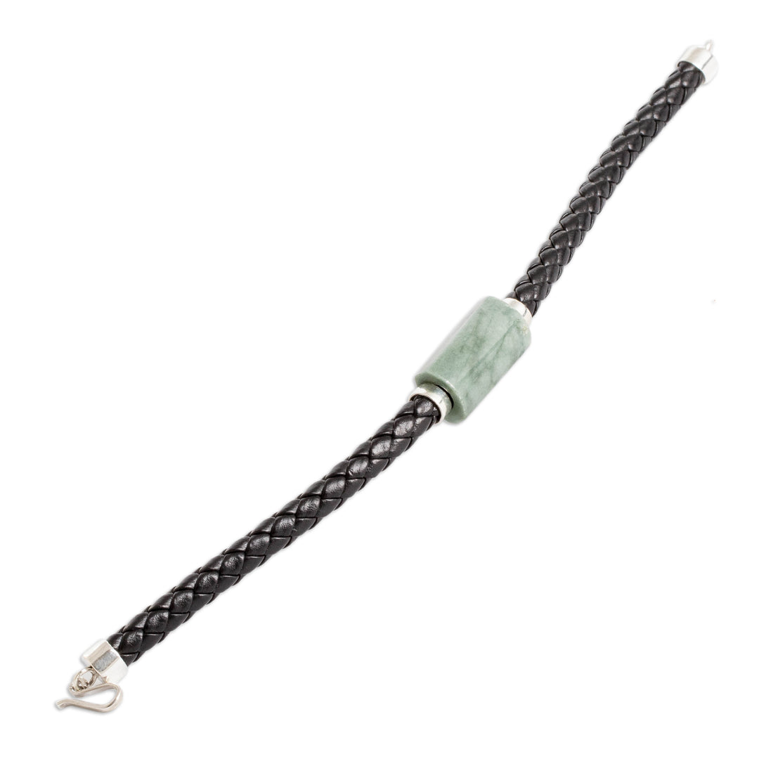 Handcrafted Faux Leather and Jade Braided Pendant Bracelet - Spirited Freedom