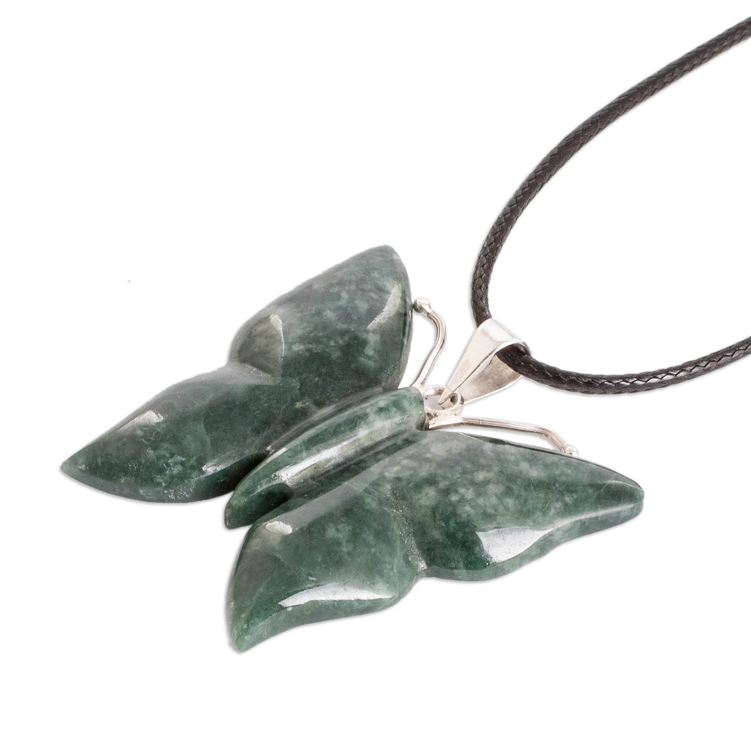 Light Green Jade Butterfly Pendant Necklace with Cotton Cord - Butterfly Bliss