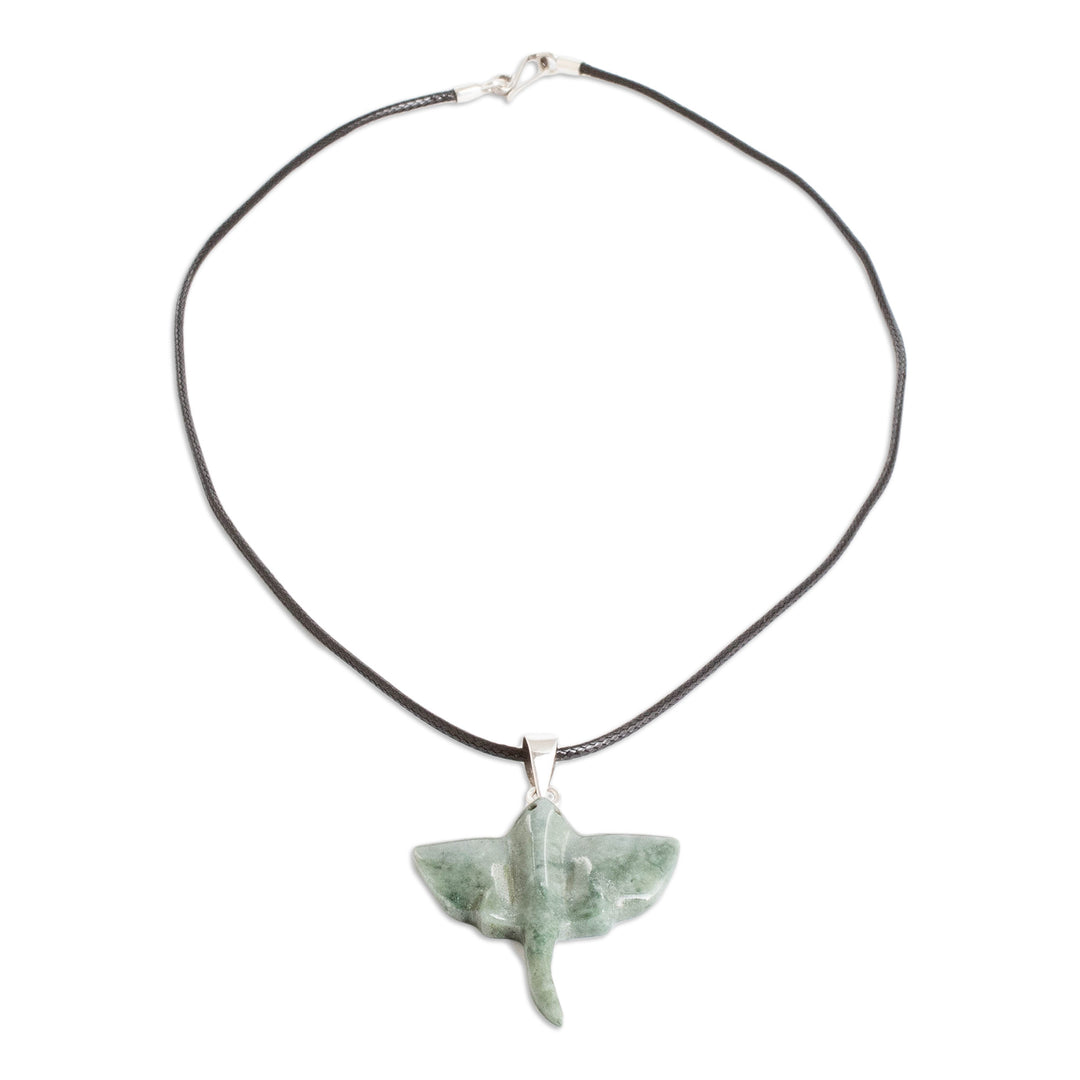 Manta Ray-Themed Light Green Jade Silver Pendant Necklace - Sea Icon