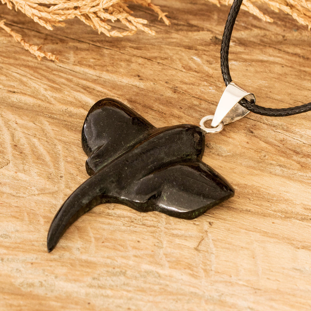 Dark Green Jade Sterling Silver Manta Ray Pendant Necklace - Sea Legend