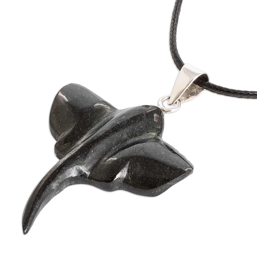 Dark Green Jade Sterling Silver Manta Ray Pendant Necklace - Sea Legend