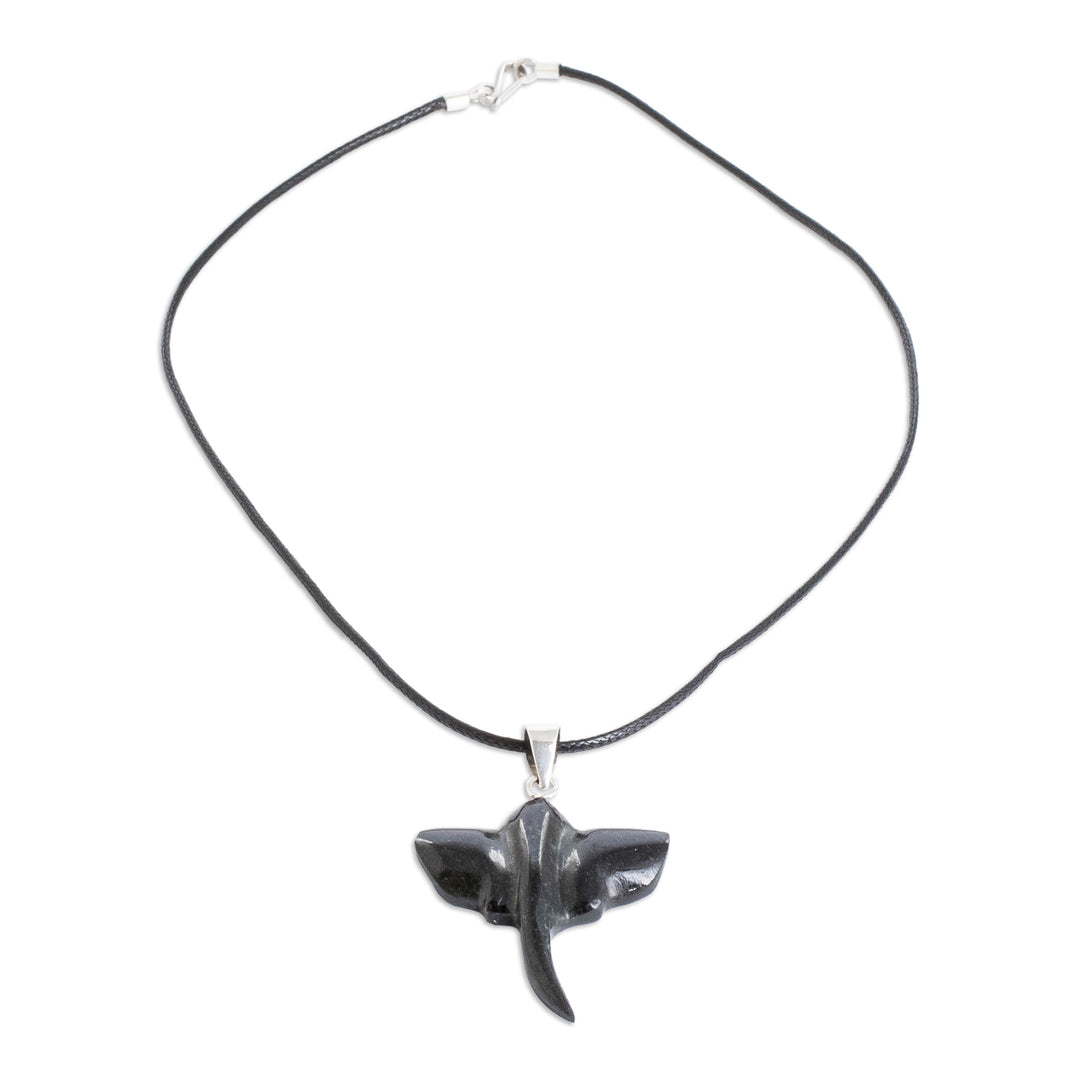 Dark Green Jade Sterling Silver Manta Ray Pendant Necklace - Sea Legend