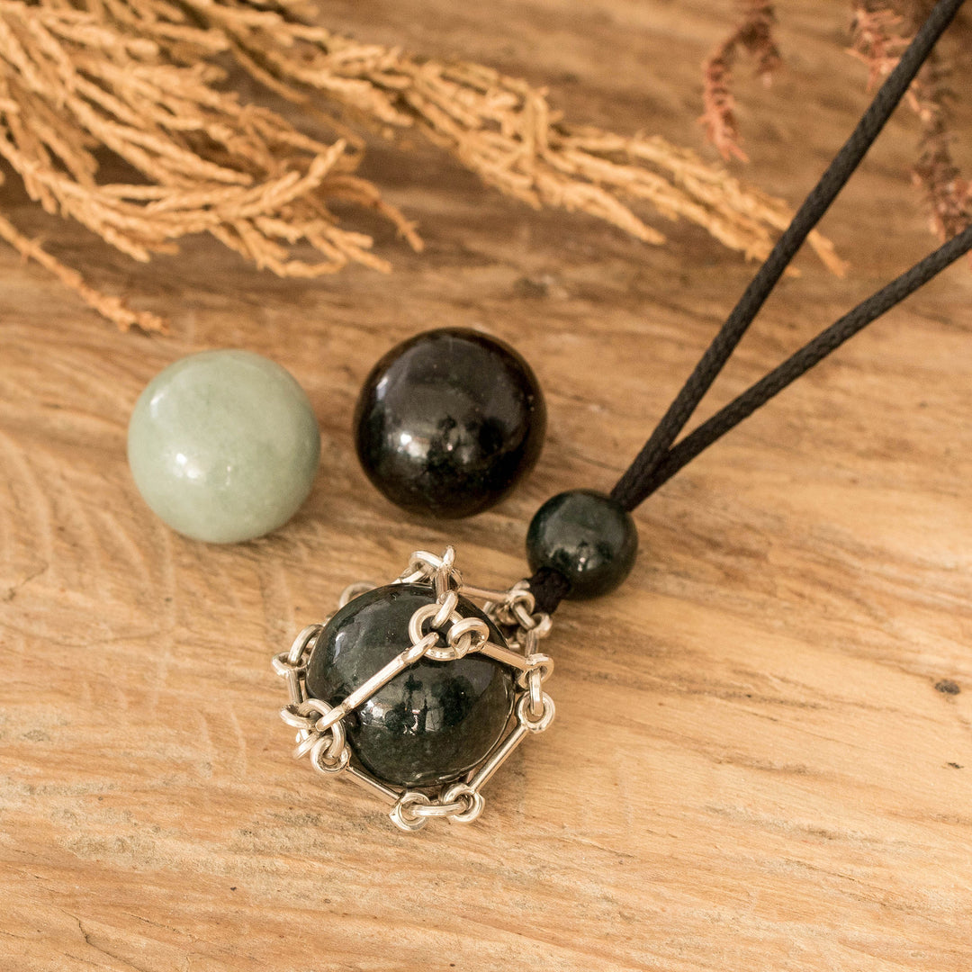 Archangel-Themed Harmony Ball Necklace with 3 Jade Gemstones - Celestial Spirits