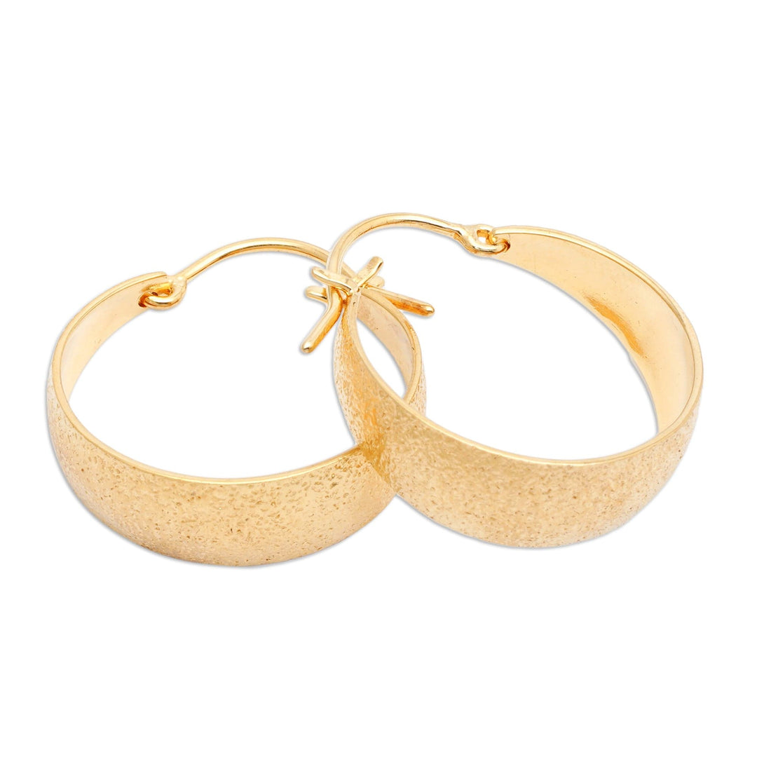 Brushed-Satin 18k Gold-Plated Hoop Earrings Crafted in Bali - Cycle of Glory