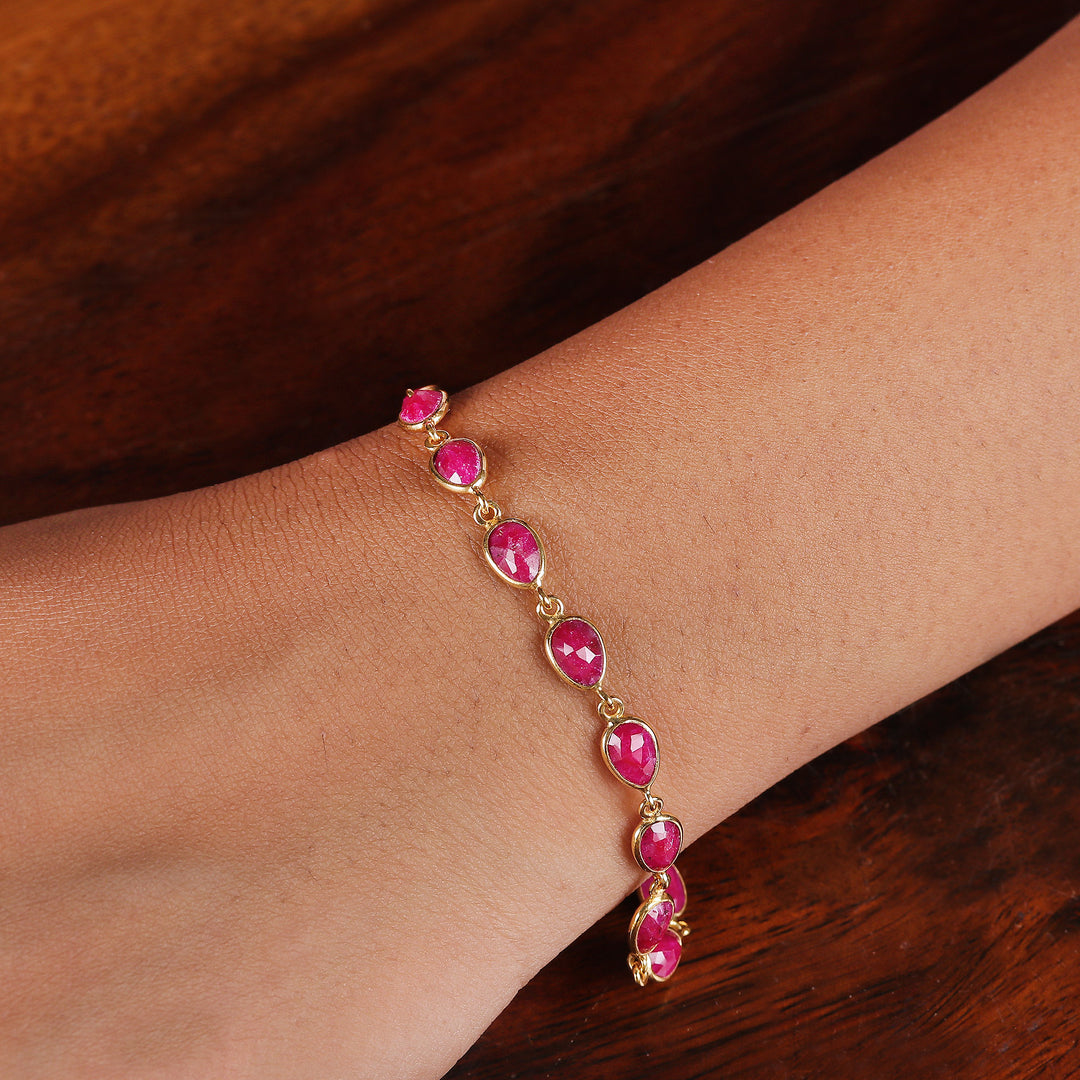 Six-Carat Ruby and 18k Gold-Plated Sterling Silver Bracelet - Capricious Glam