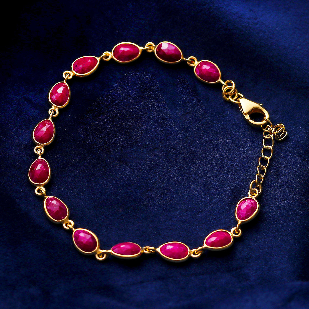 Six-Carat Ruby and 18k Gold-Plated Sterling Silver Bracelet - Capricious Glam
