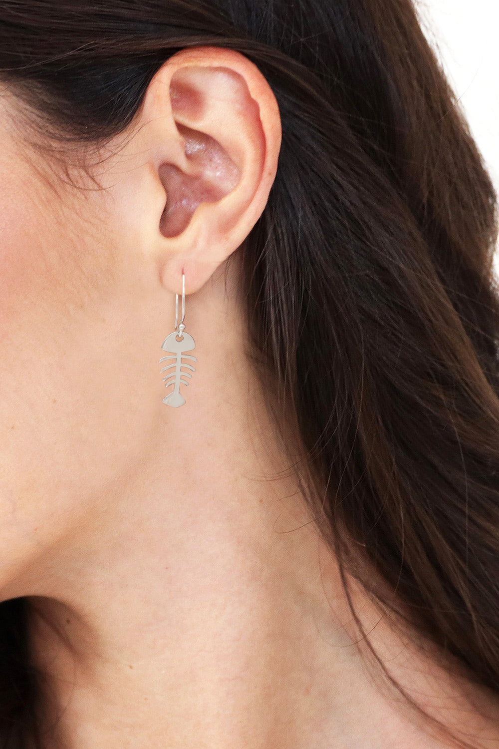 Marine-Themed Sterling Silver Fish Skeleton Dangle Earrings - Luck of the Sea