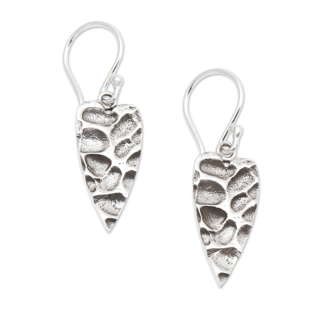Hammered and Oxidized Semi-Abstract Sterling Silver Earrings - Vestiges of Bali