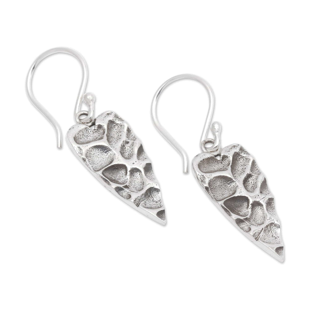 Hammered and Oxidized Semi-Abstract Sterling Silver Earrings - Vestiges of Bali