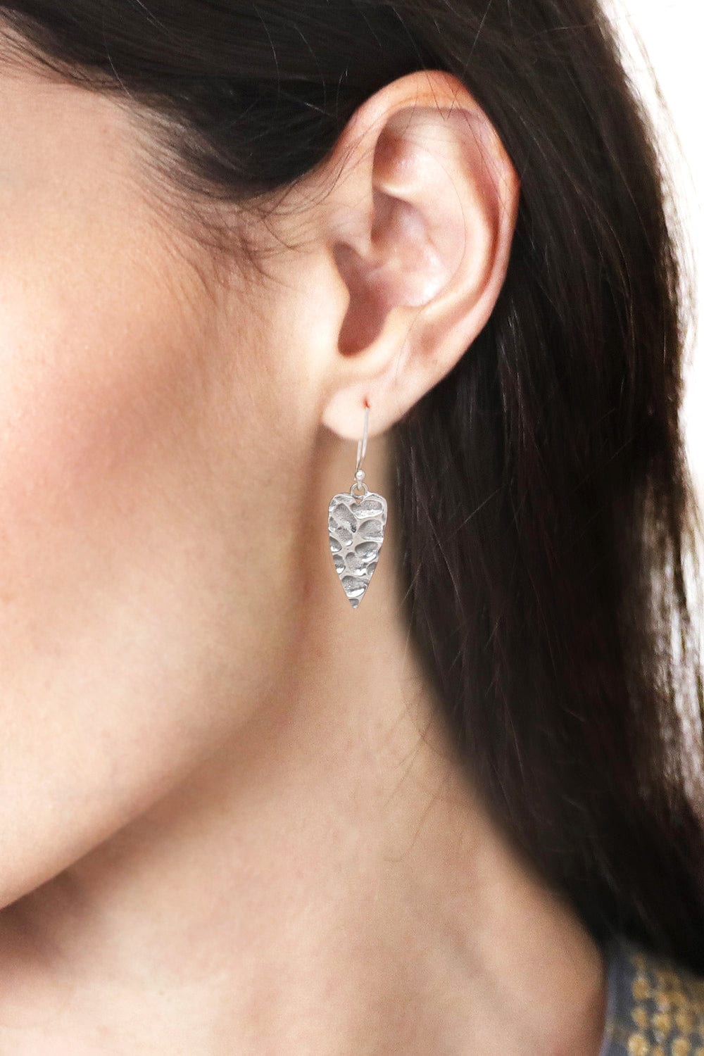 Hammered and Oxidized Semi-Abstract Sterling Silver Earrings - Vestiges of Bali