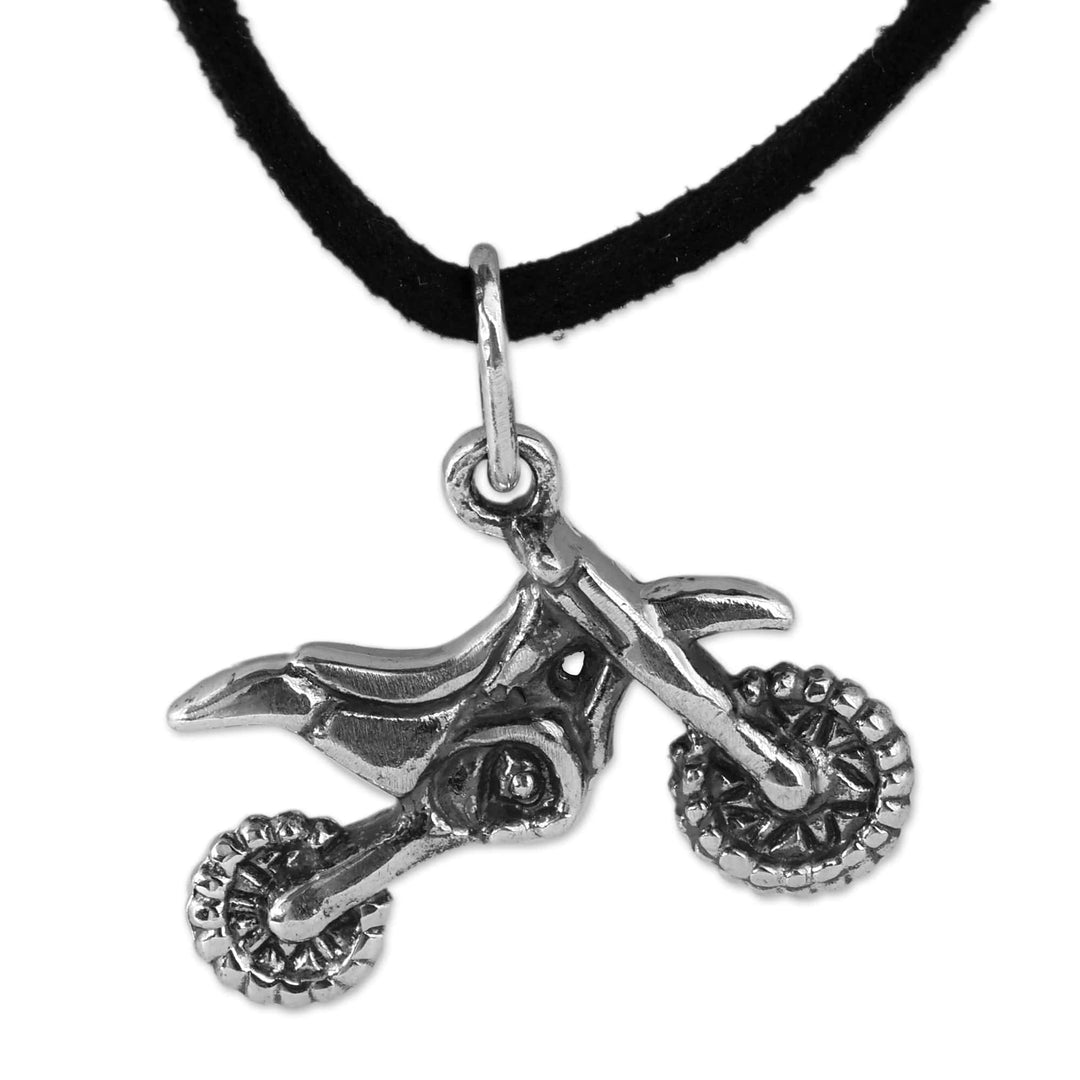 Inspirational Sterling Silver Motorcycle Pendant Necklace - Fearless Spirit