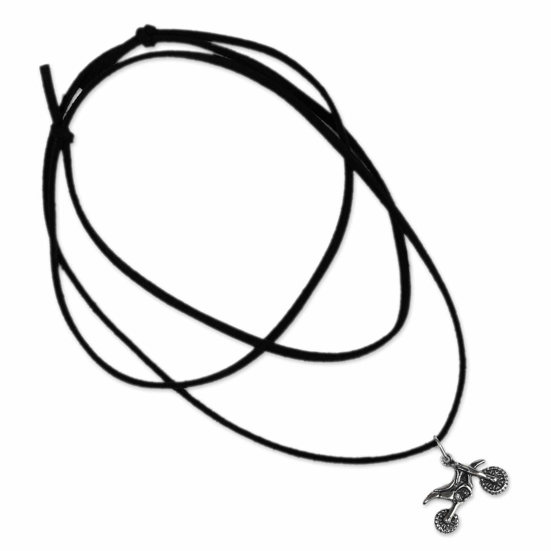 Inspirational Sterling Silver Motorcycle Pendant Necklace - Fearless Spirit
