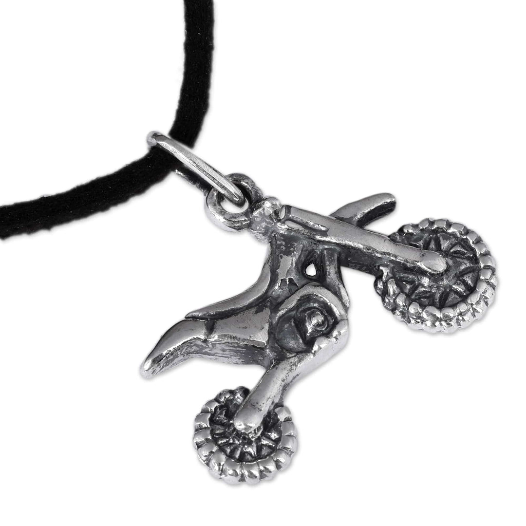 Inspirational Sterling Silver Motorcycle Pendant Necklace - Fearless Spirit