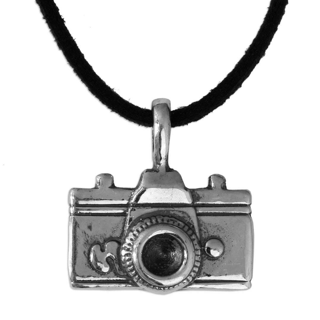 Faux Leather and Sterling Silver Camera Pendant Necklace - Snapshot Memories