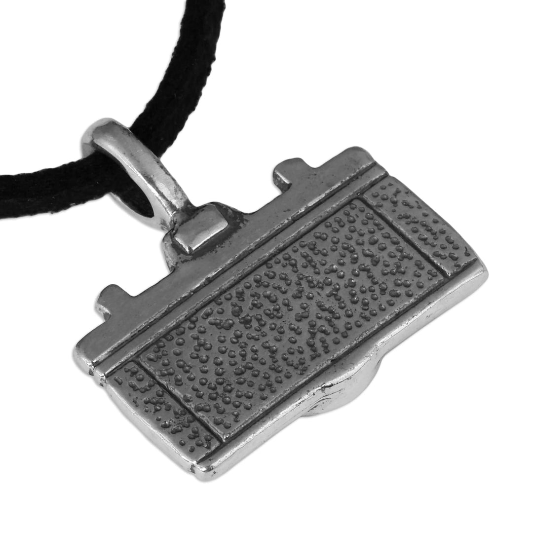 Faux Leather and Sterling Silver Camera Pendant Necklace - Snapshot Memories