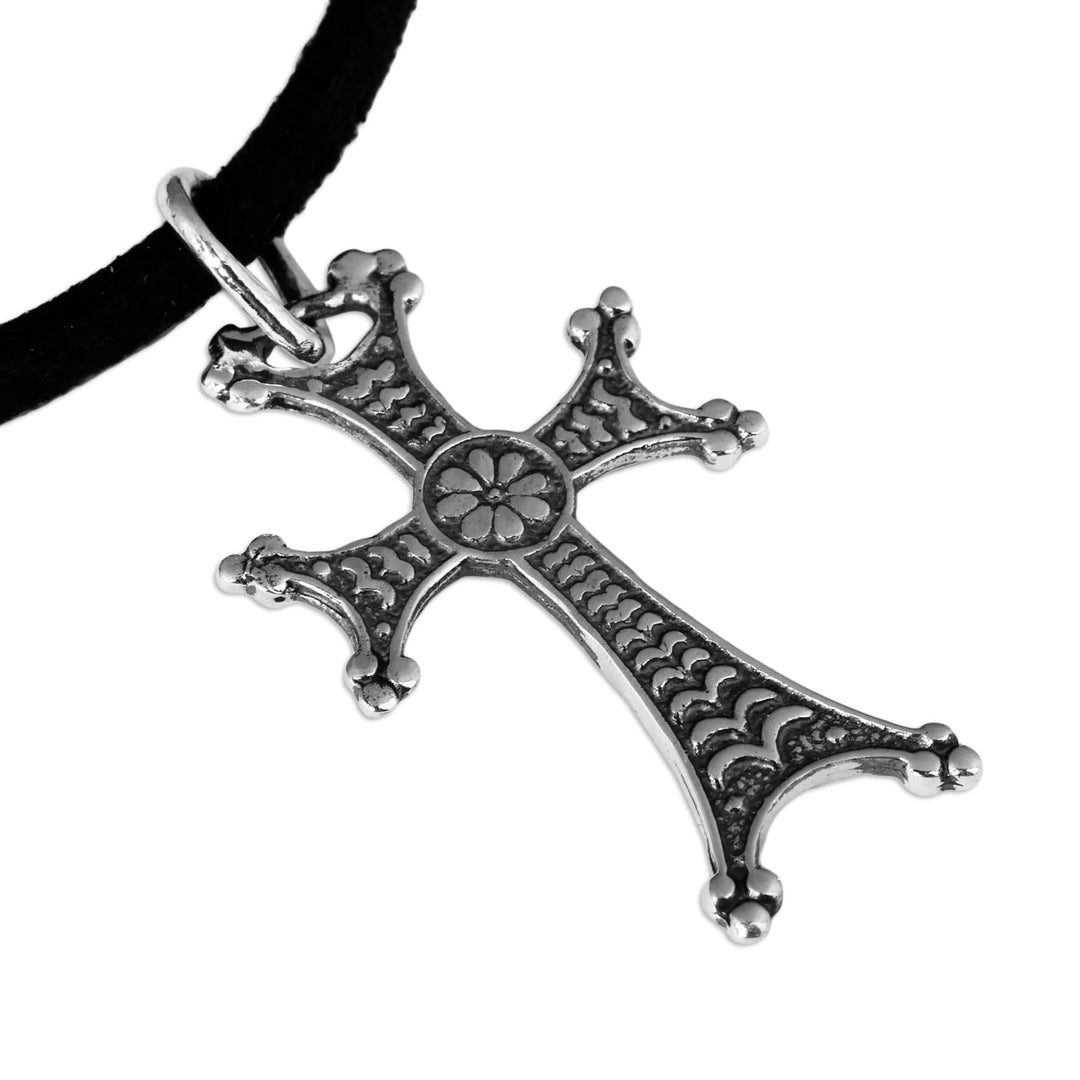 Armenian Oxidized Sterling Silver Cross Pendant Necklace - Faithful Soul