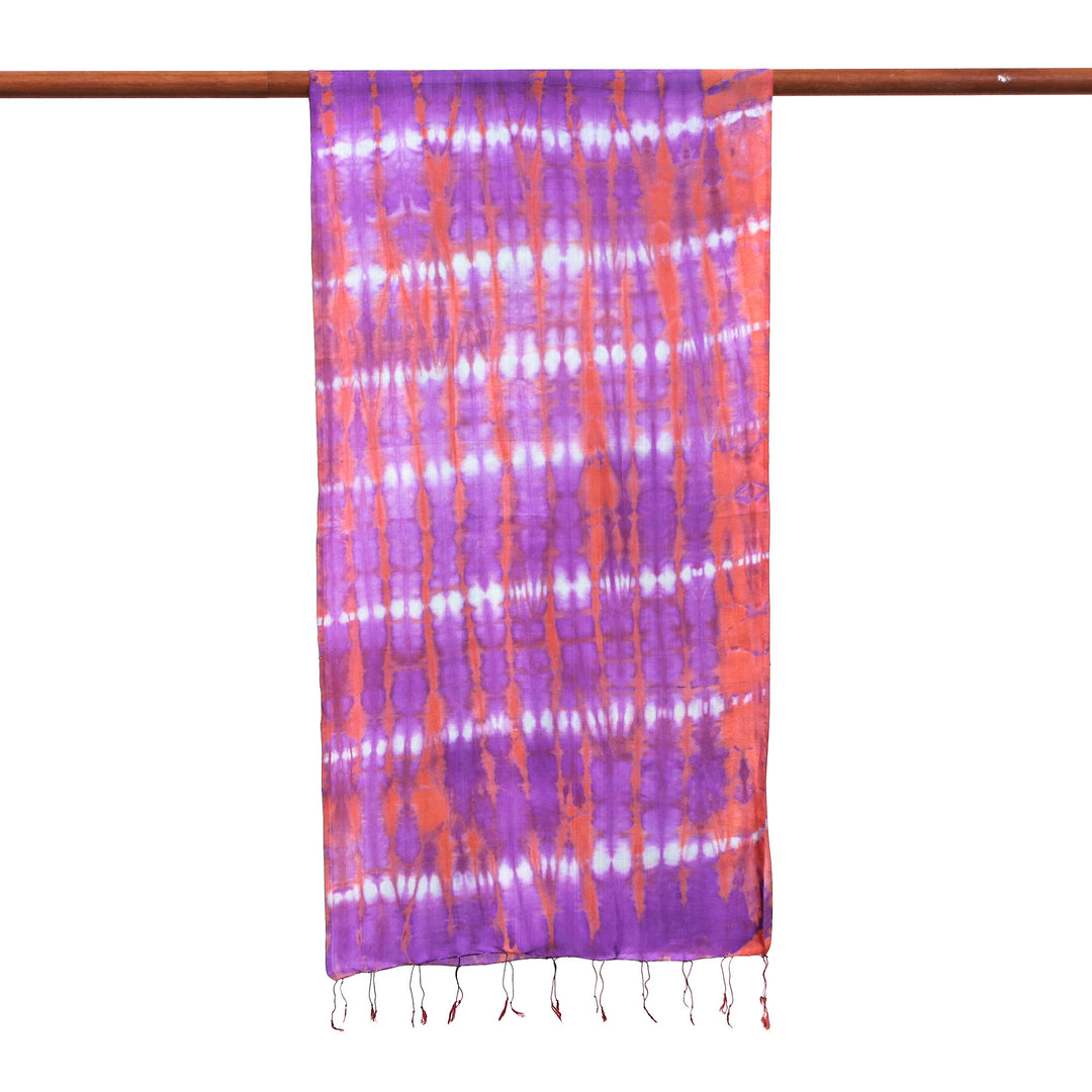 Artisan-Made Rayon and Silk Blend Fringed Scarf in Purple - Purple Striped