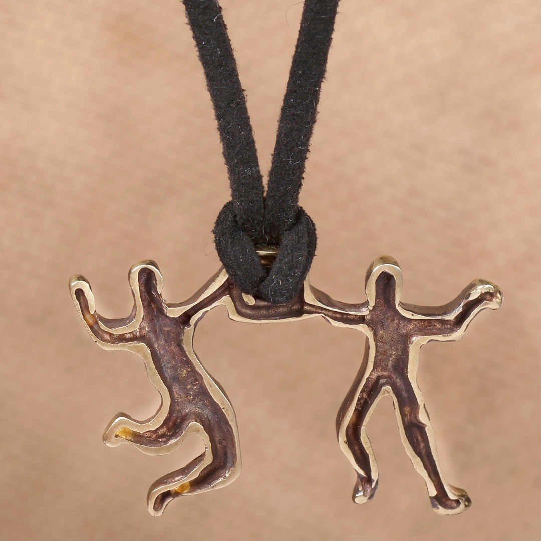 Handcrafted Brass and Faux Leather Cord Pendant Necklace - Radiant Together