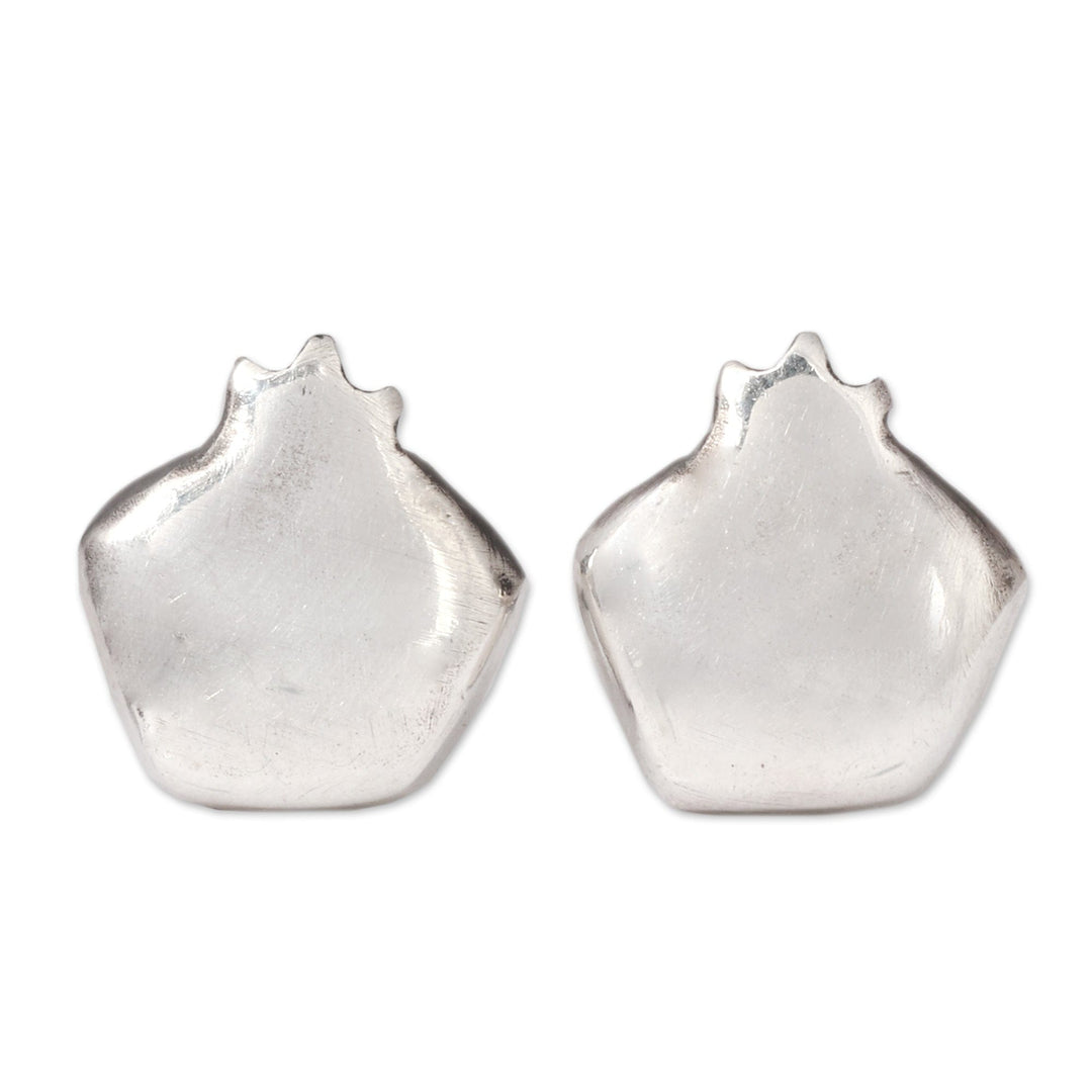 High-Polished Pomegranate Sterling Silver Stud Earrings - Bright Omen