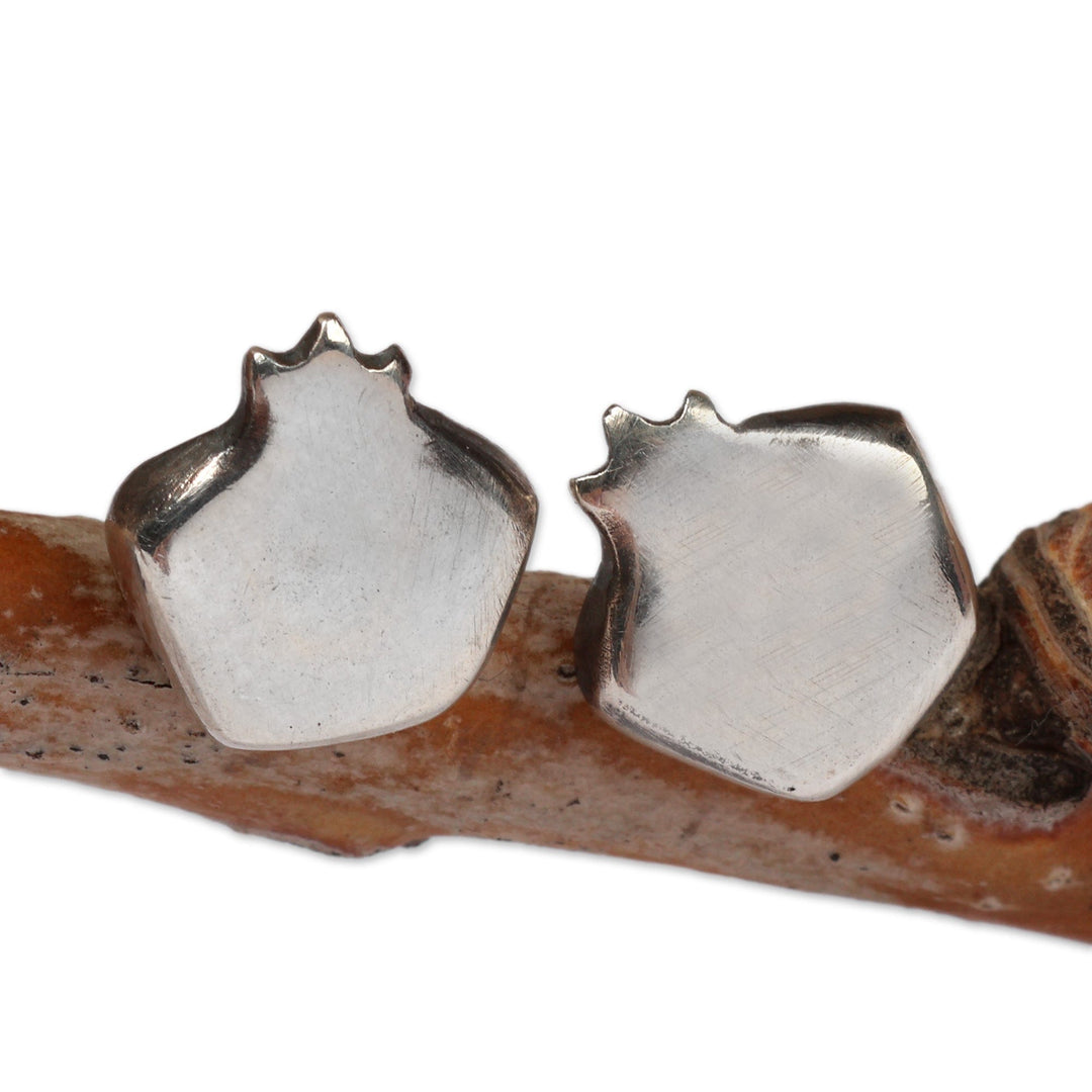High-Polished Pomegranate Sterling Silver Stud Earrings - Bright Omen