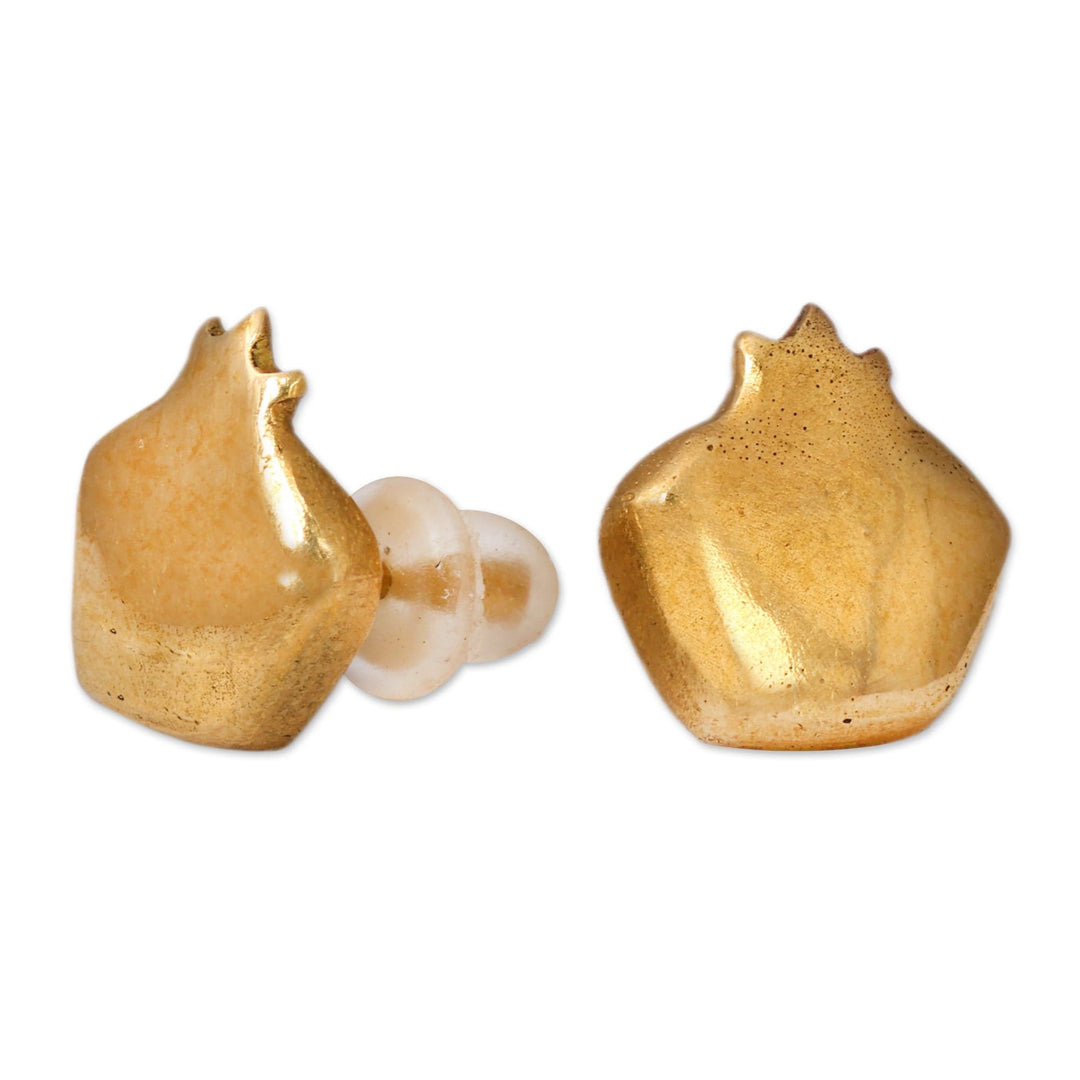 Antiqued Pomegranate Brass Stud Earrings Made in Armenia - Glorious Omen