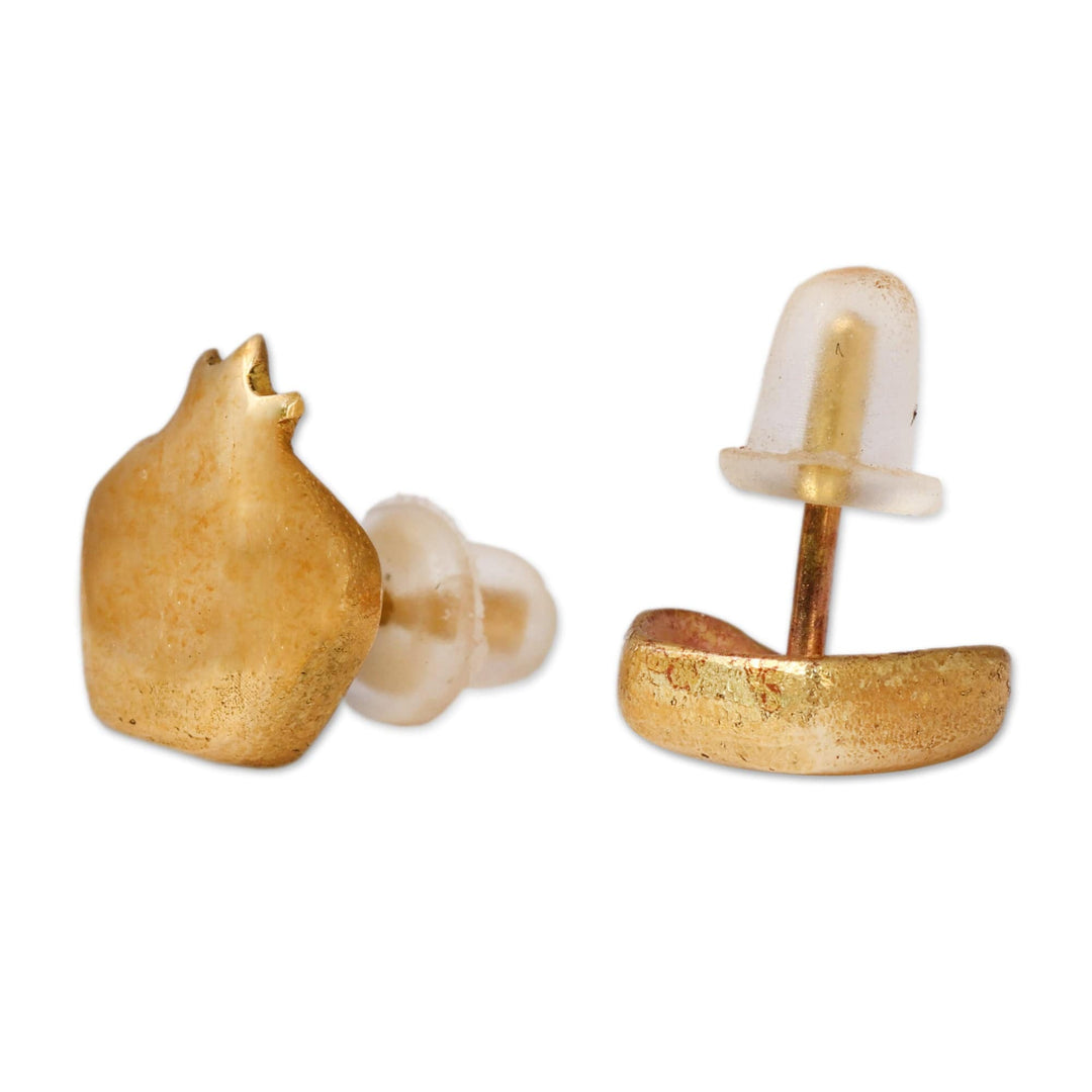 Antiqued Pomegranate Brass Stud Earrings Made in Armenia - Glorious Omen