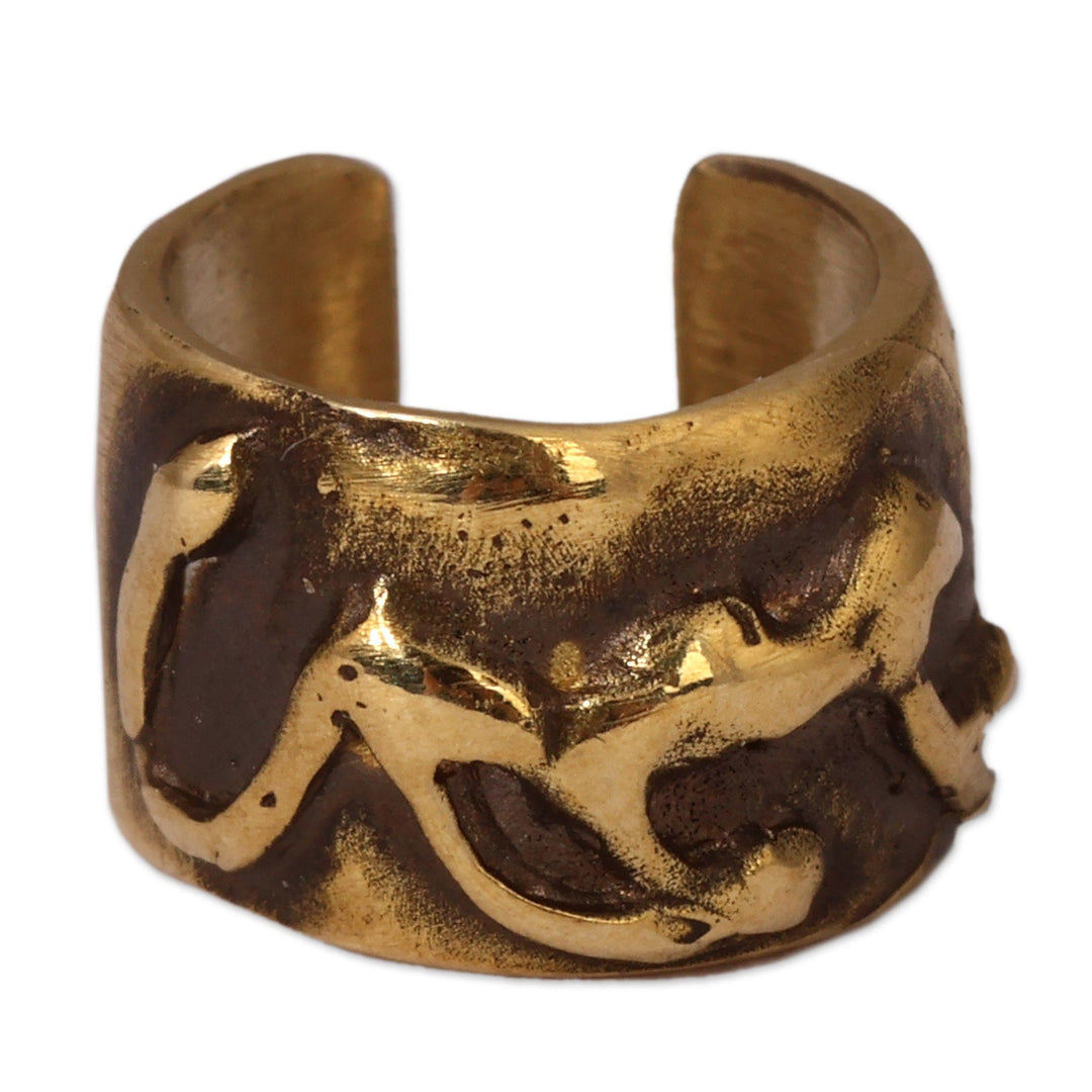 Armenian Handmade Antiqued Brass Leopard-Themed Ear Cuff - Leopard Glory