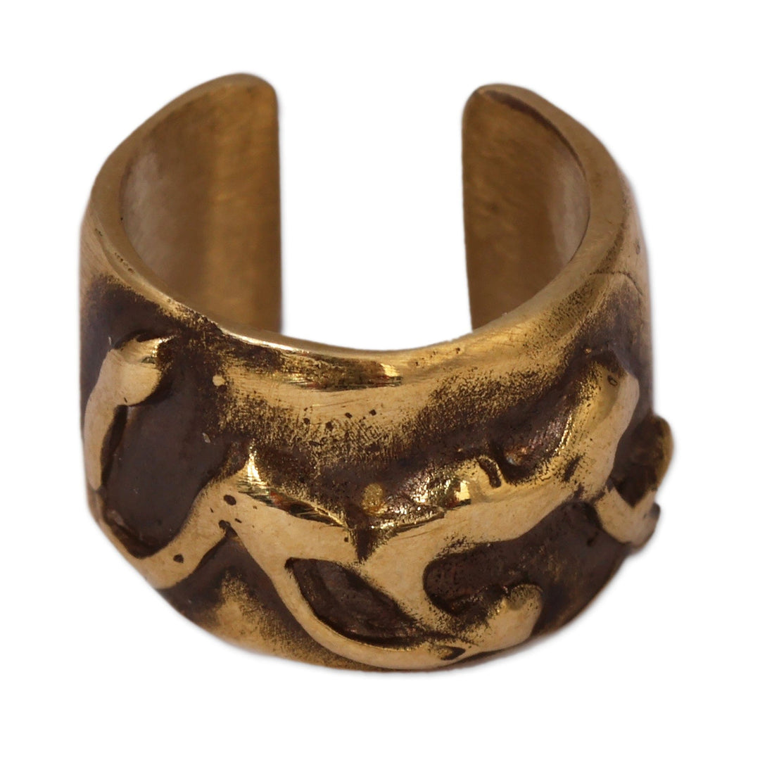 Armenian Handmade Antiqued Brass Leopard-Themed Ear Cuff - Leopard Glory