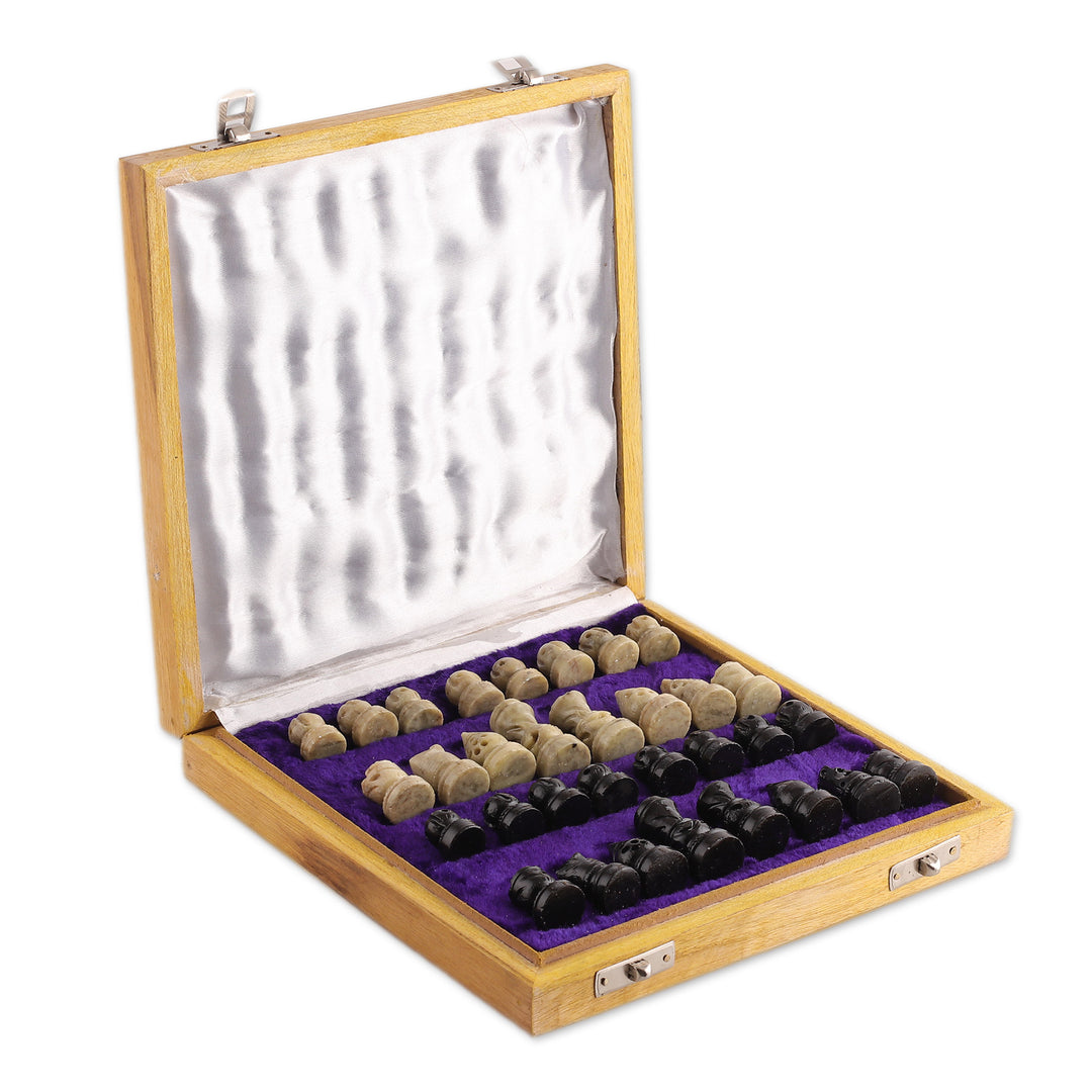 Artisan-Made Soapstone and Kadam Wood Chess Set from India - Royal Epic