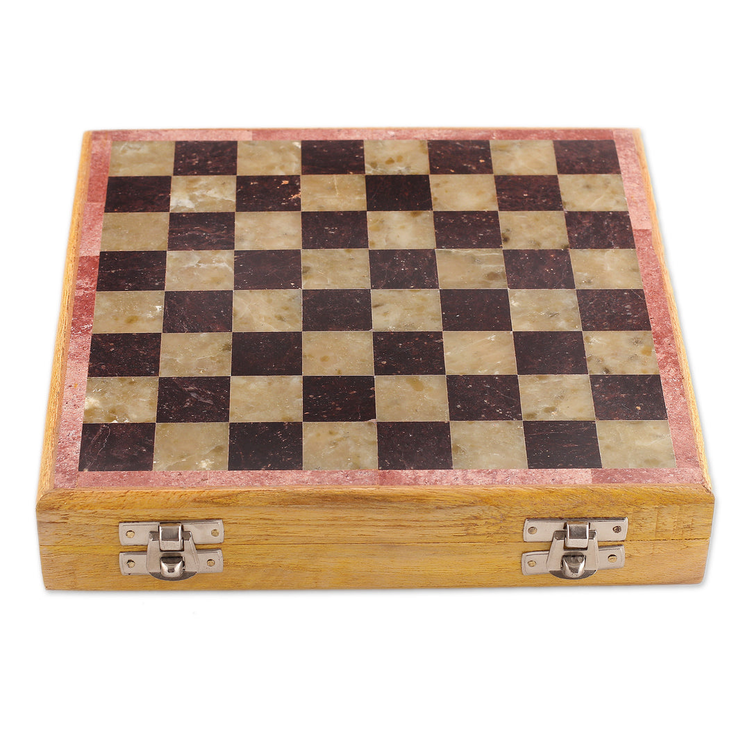 Artisan-Made Soapstone and Kadam Wood Chess Set from India - Royal Epic