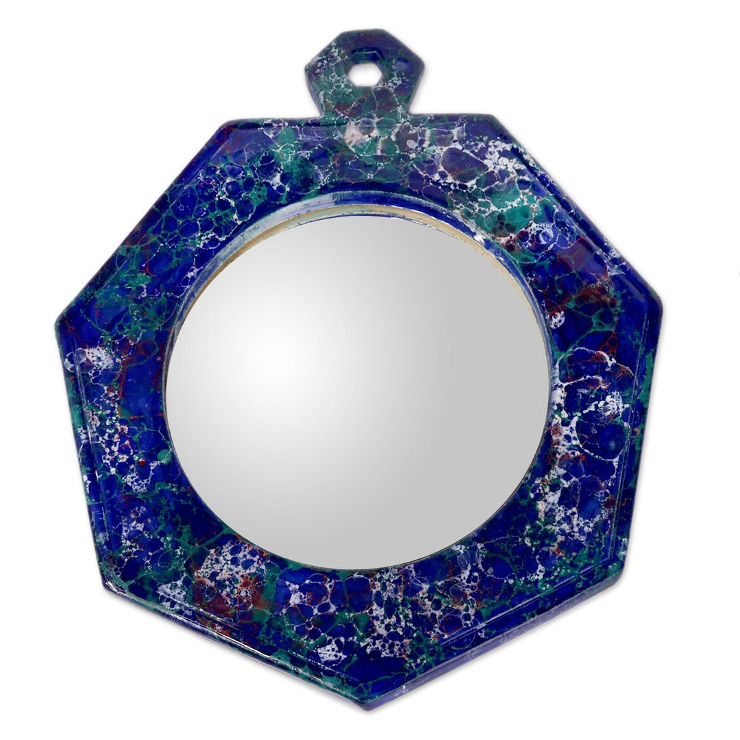Handcrafted Azure Jewel-Shaped Ceramic Mirror from Armenia - Azure Jewel