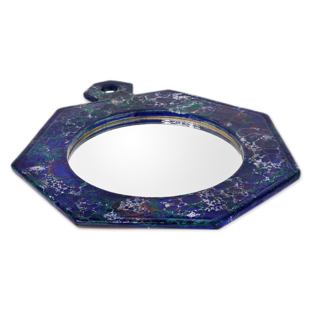 Handcrafted Azure Jewel-Shaped Ceramic Mirror from Armenia - Azure Jewel