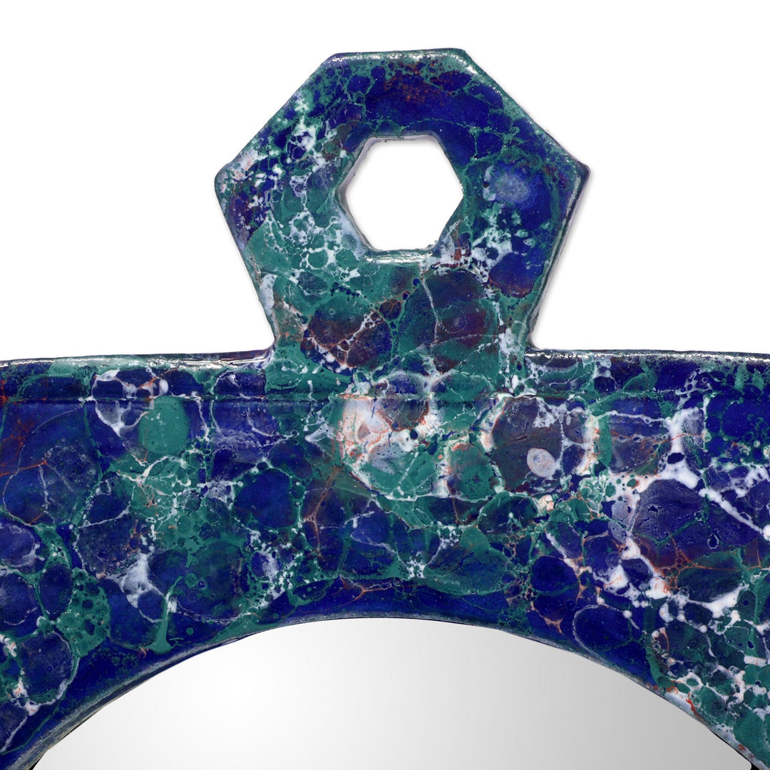 Handcrafted Azure Jewel-Shaped Ceramic Mirror from Armenia - Azure Jewel