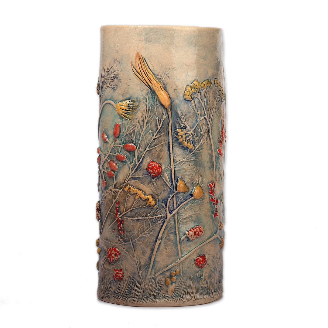Glazed Spring-Themed Blue Ceramic Vase Crafted in Armenia - Paradisial Blue