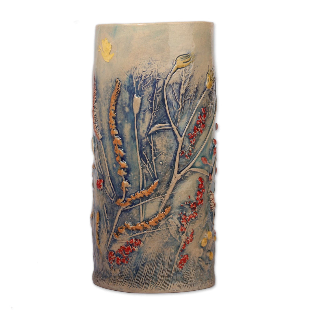 Glazed Spring-Themed Blue Ceramic Vase Crafted in Armenia - Paradisial Blue