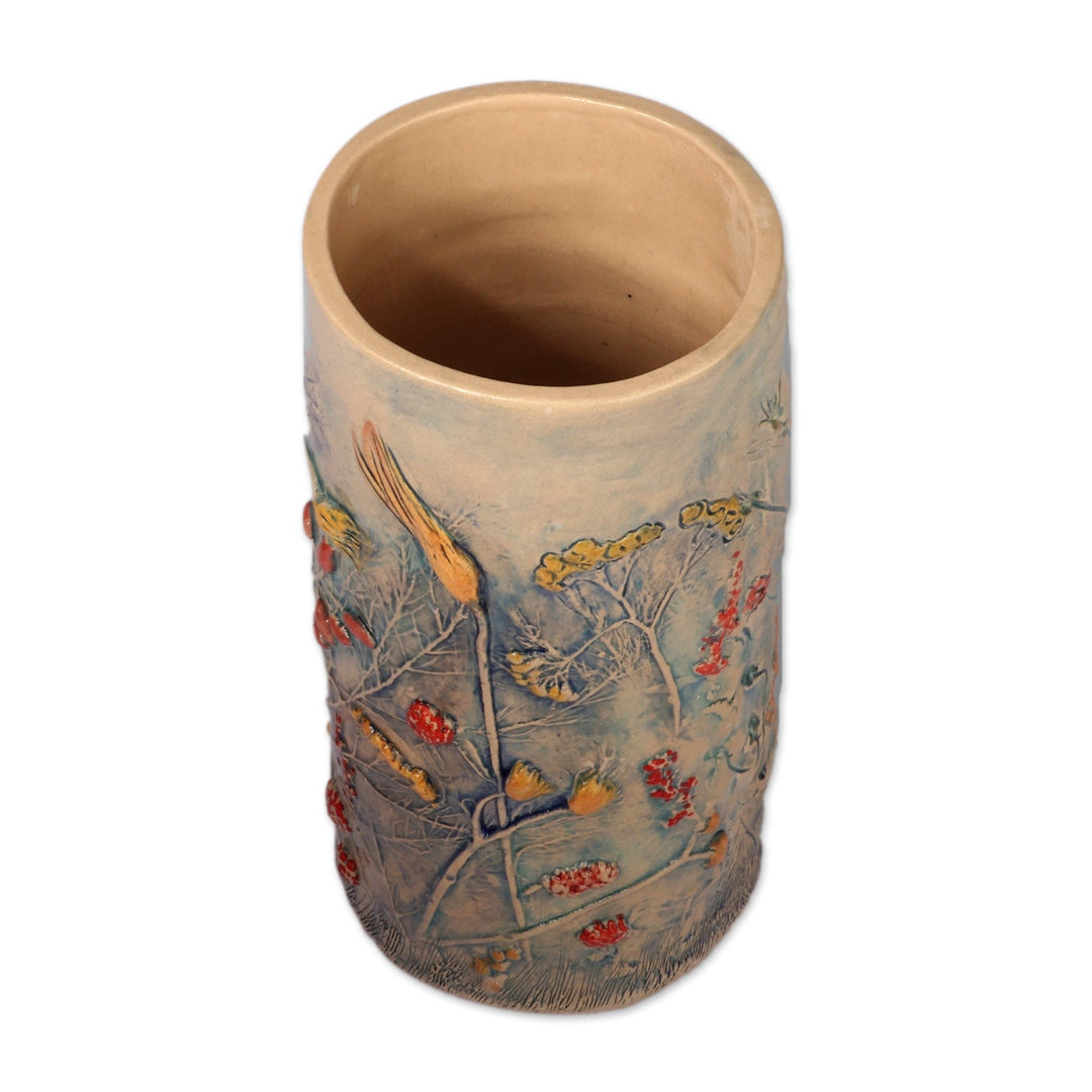 Glazed Spring-Themed Blue Ceramic Vase Crafted in Armenia - Paradisial Blue