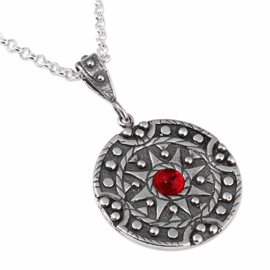 Antiqued Crystal and Sterling Silver Sun Pendant Necklace - Solar Stone