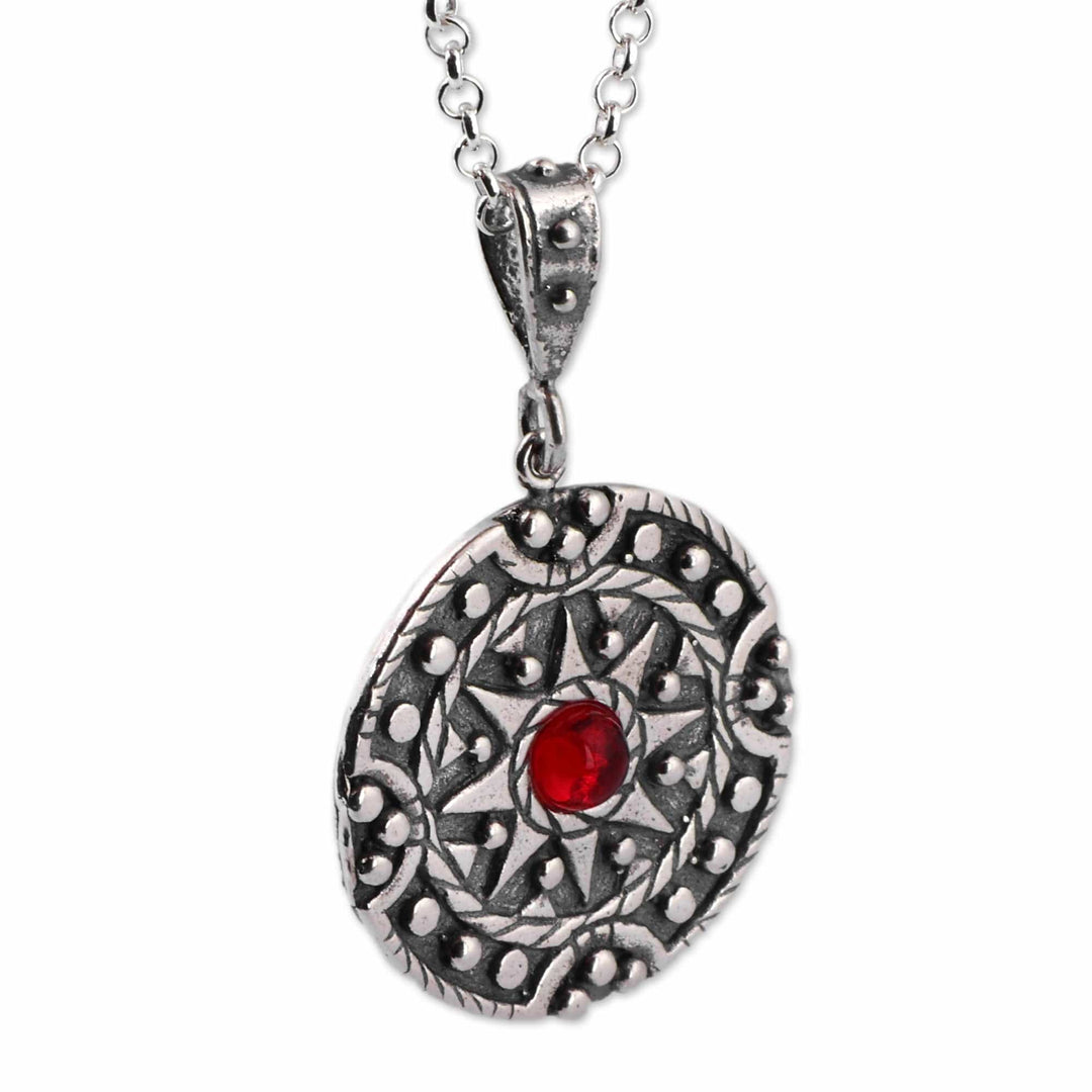 Antiqued Crystal and Sterling Silver Sun Pendant Necklace - Solar Stone