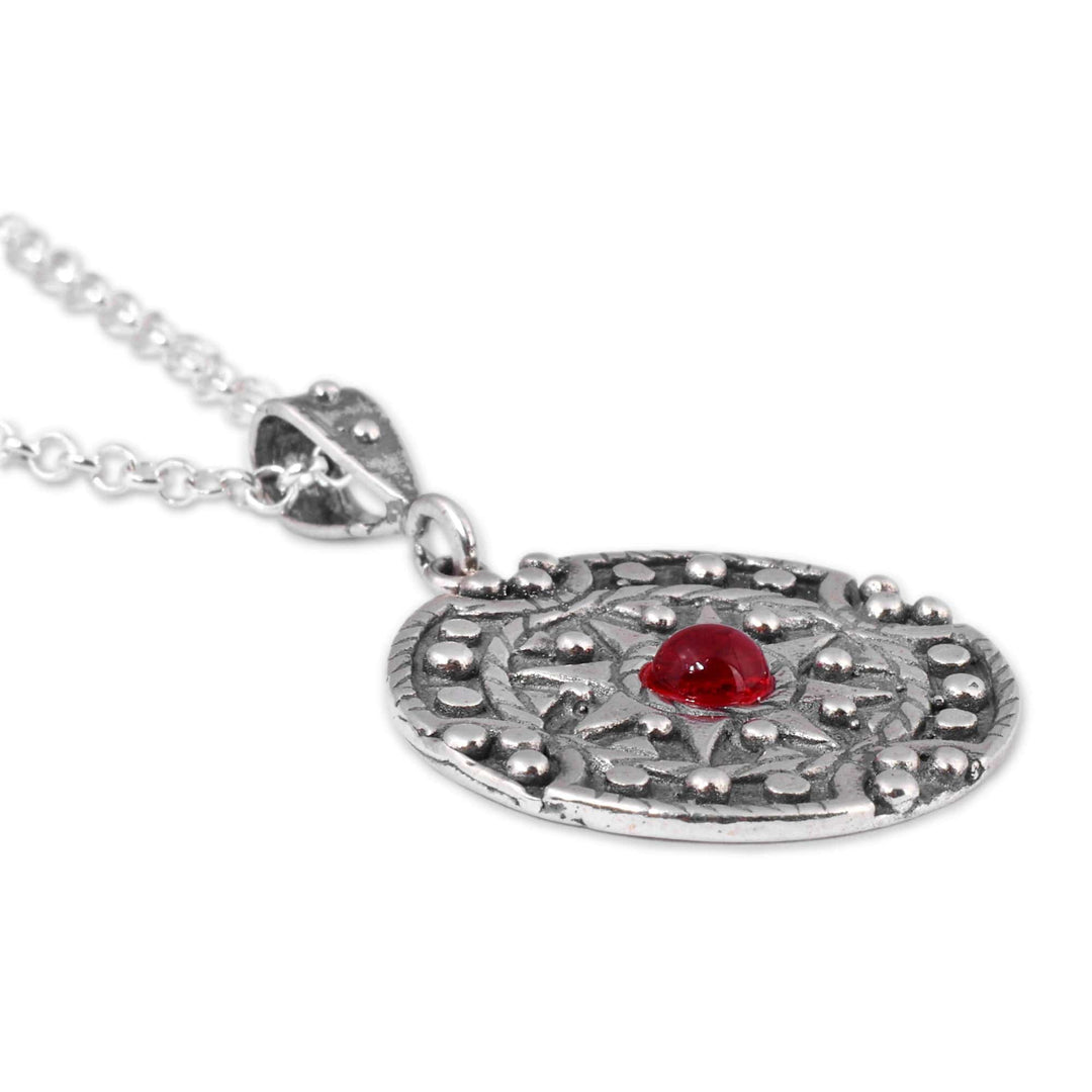 Antiqued Crystal and Sterling Silver Sun Pendant Necklace - Solar Stone