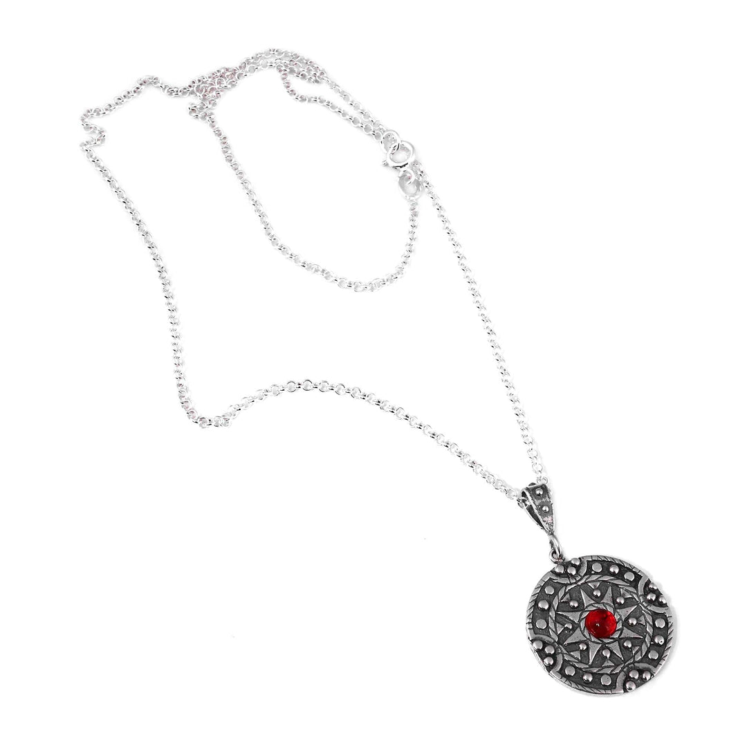 Antiqued Crystal and Sterling Silver Sun Pendant Necklace - Solar Stone