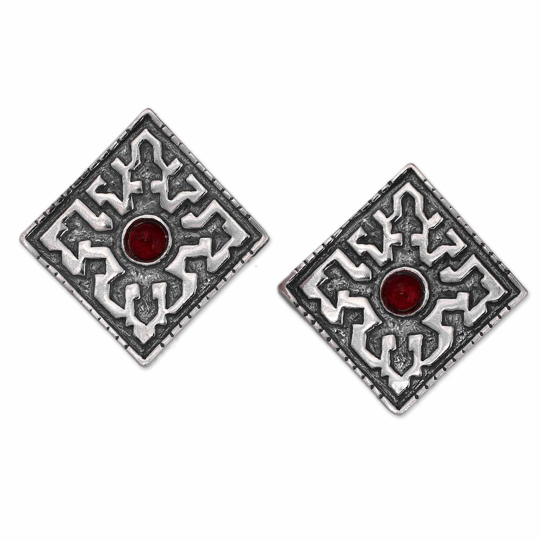 Diamond-Shaped Crystal and Sterling Silver Button Earrings - Kingdom Jewel