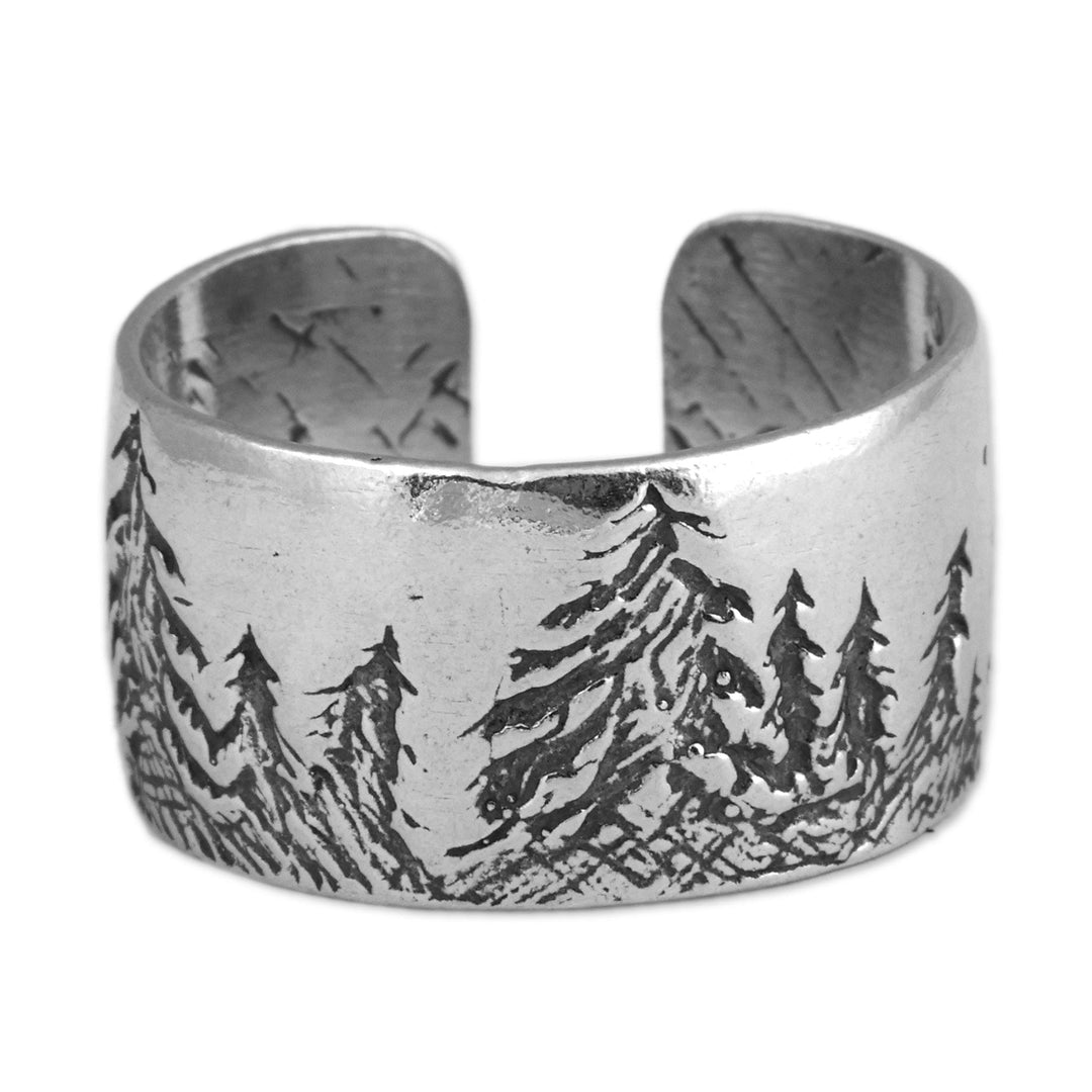 Forest-Themed Armenian Handmade Sterling Silver Wrap Ring - Sylvan Whispers