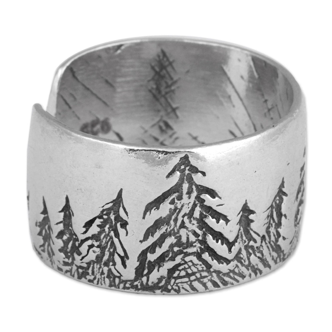 Forest-Themed Armenian Handmade Sterling Silver Wrap Ring - Sylvan Whispers