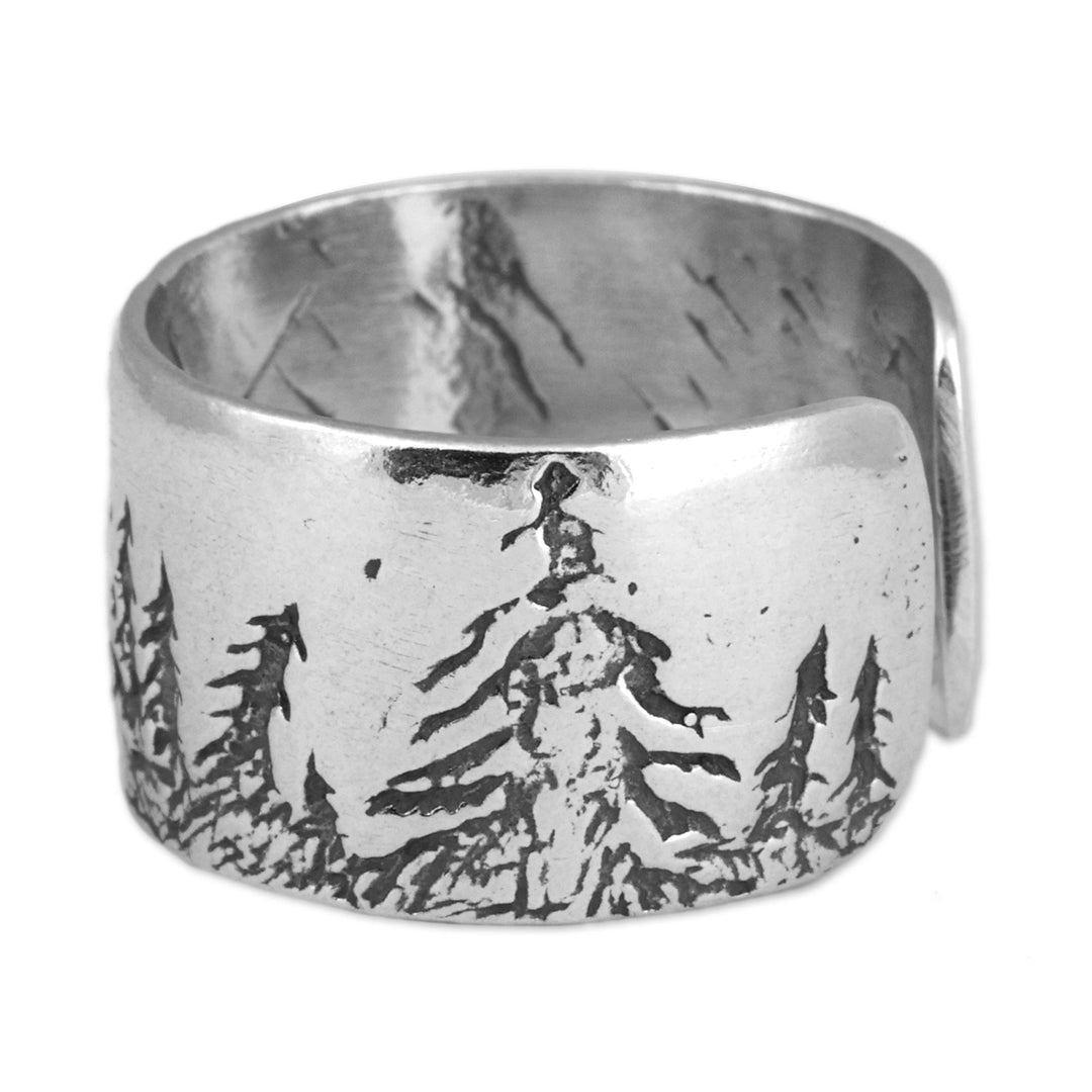 Forest-Themed Armenian Handmade Sterling Silver Wrap Ring - Sylvan Whispers