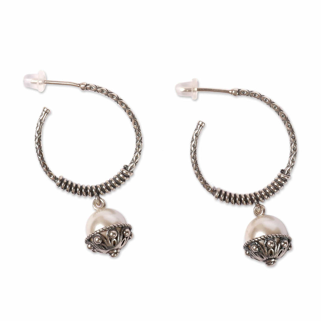 Oxidized Classic Sterling Silver and Pearl Dangle Earrings - Lunar Ocean